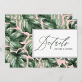 水彩パームリーフの葉の装飾 ウェディングの詳細 案内状 (正面/裏面)
