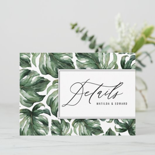 水彩パームリーフの葉の装飾 ウェディングの詳細 案内状 (スタンド正面)