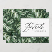 水彩パームリーフの葉の装飾 ウェディングの詳細 案内状 (正面/裏面)