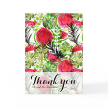 水彩パームリーフスイカ感謝カード