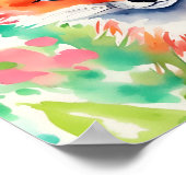 水彩パーム名門私立校風のビーチキツネイン花 ポスター (角)