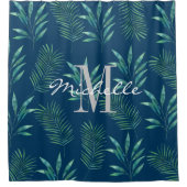 水彩パーム葉カスタムモノグラム名 シャワーカーテン (正面)