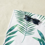 水彩パーム葉カスタムモノグラム名 ビーチタオル (インサイチュ)