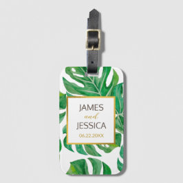 水彩パーム葉パーソナライズされた結婚式の引き出物 ラゲッジタグ