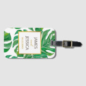 水彩パーム葉パーソナライズされた結婚式の引き出物 ラゲッジタグ (正面横)