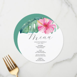 水彩パーム葉ピンクのハイビスカス メニュー