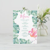 水彩パーム葉ピンクフラミンゴ熱帯メニュー 招待状 (スタンド正面)