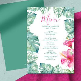 水彩パーム離れピンクのハイビスカストロピカルメニュー 招待状