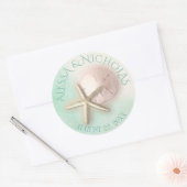 水彩ヒトデと砂ドル ラウンドシール (封筒)