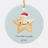 水彩ヒトデのクリスマスフォト セラミックオーナメント (正面)