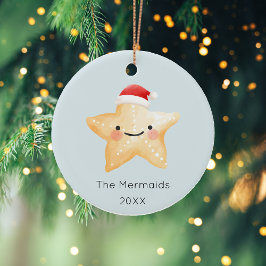 水彩ヒトデのクリスマスフォト セラミックオーナメント