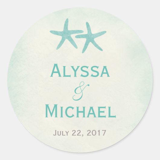 水彩ヒトデの好意ステッカー/封筒用シール ラウンドシール (正面)