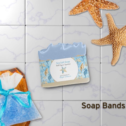 水彩ヒトデビーチをテーマにしたソープバンドラップ 招待状ベリーバンド