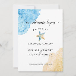 水彩ヒトデビーチモダンコースト結婚ーズ セーブザデート