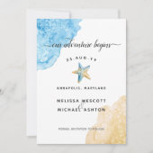 水彩ヒトデビーチモダンコースト結婚ーズ セーブザデート (正面)