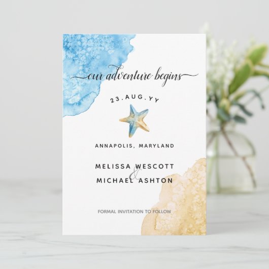 水彩ヒトデビーチモダンコースト結婚ーズ セーブザデート (スタンド正面)