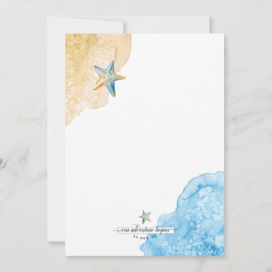 水彩ヒトデビーチモダンコースト結婚ーズ セーブザデート (裏面)