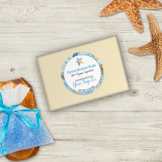 水彩ヒトデビーチ手作り石鹸 ラウンドシール