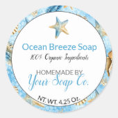 水彩ヒトデビーチ手作り石鹸 ラウンドシール (正面)