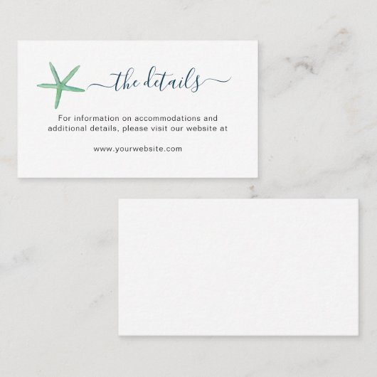 水彩ヒトデビーチ結婚式詳細カード プレイスカード (正面/裏面)