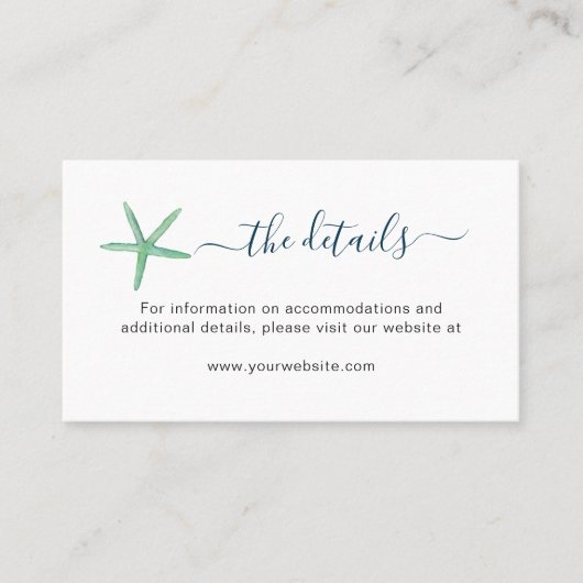 水彩ヒトデビーチ結婚式詳細カード プレイスカード (正面)