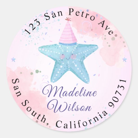 水彩ヒトデ海の下差出人住所 ラウンドシール (正面)