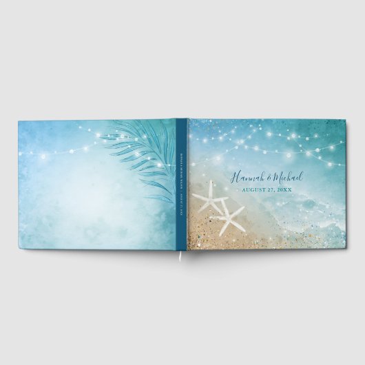 水彩ヒトデ海エレガントビーチ結婚式 ゲストブック (全面)