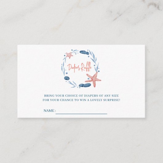 水彩ヒトデ珊瑚礁おむつラッフル エンクロージャーカード (正面)