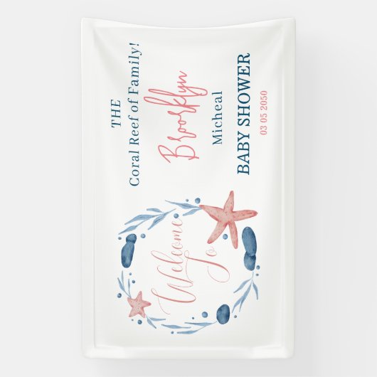 水彩ヒトデ珊瑚礁ベビーシャワーウェルカム 横断幕 (縦)