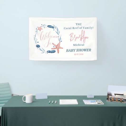 水彩ヒトデ珊瑚礁ベビーシャワーウェルカム 横断幕 (トレードショー)