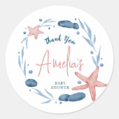 水彩ヒトデ珊瑚礁ベビーシャワー ラウンドシール (正面)