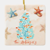 水彩ヒトデ貝殻サンディビーチクリスマス セラミックオーナメント (正面)