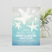 水彩ヒトデ青ビーチ結婚式招待状 招待状 (スタンド正面)