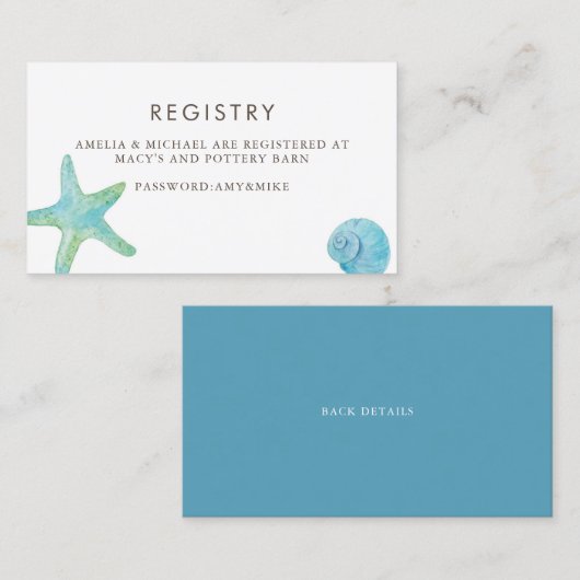 水彩ヒトデ&シーシェルのギフトレジストリカード 名刺 (正面/裏面)