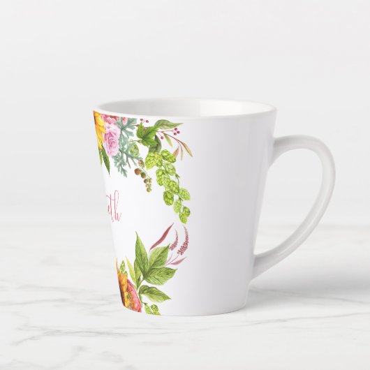 水彩ヒマワリフローラピンク名 カフェラテマグ (右)