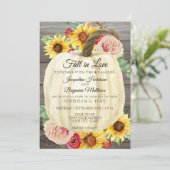 水彩ヒマワリフローラホワイトカボチャ木製 招待状 (スタンド正面)
