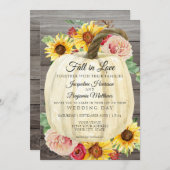 水彩ヒマワリフローラホワイトカボチャ木製 招待状 (正面/裏面)