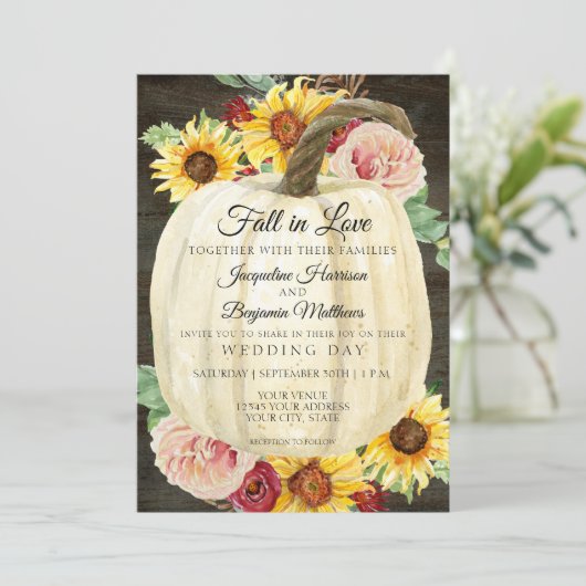 水彩ヒマワリフローラnカボチャダークウッド 招待状 (スタンド正面)