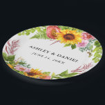 水彩ヒマワリボホフローラ結婚ズ ペーパープレート<br><div class="desc">水彩ヒマワリBohoフローラ(バラ付き)、牡丹、緑の結婚紙プレート</div>