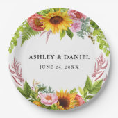 水彩ヒマワリボホフローラ結婚ズ ペーパープレート (正面)