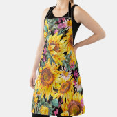 水彩ヒマワリ夏ヴィンテージ継ぎ目 エプロン (インサイチュ)