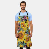 水彩ヒマワリ夏ヴィンテージ継ぎ目 エプロン (着用した状態)