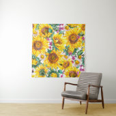 水彩ヒマワリ夏ヴィンテージ継ぎ目 タペストリー (インサイチュ)