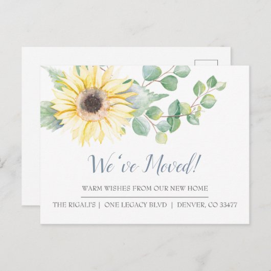 水彩ヒマワリ新宅引っ越しのお知らせ インビテーションポストカード (正面/裏面)