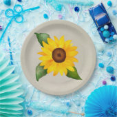 水彩ヒマワリ黄色ベージュ ペーパープレート (パーティー)