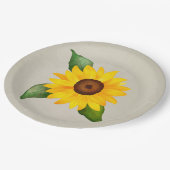 水彩ヒマワリ黄色ベージュ ペーパープレート (アングル)