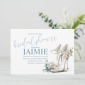 水彩ヒールフローラブライダルシャワーダスティブルー 招待状 (スタンド正面)