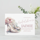 水彩ヒールフローラブライダルシャワー赤面ピンク 招待状 (スタンド正面)