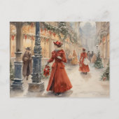 水彩ビクトリアン時代の女性(赤) シーズンポストカード (正面)
