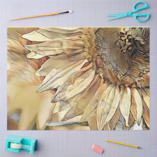 水彩ビッグイエローサンフラワーコレクシエレガントョン 薄葉紙 (クラフト)